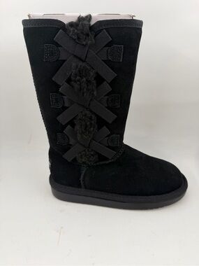 Koolaburra by Ugg Girls Victoria Tall -SZ 12C- Black Sheepskin Bow Winter Boots
